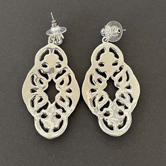 Vintage Style Silver Tone & Faux Pearl Chandelier Earrings - Picture 3 of 3